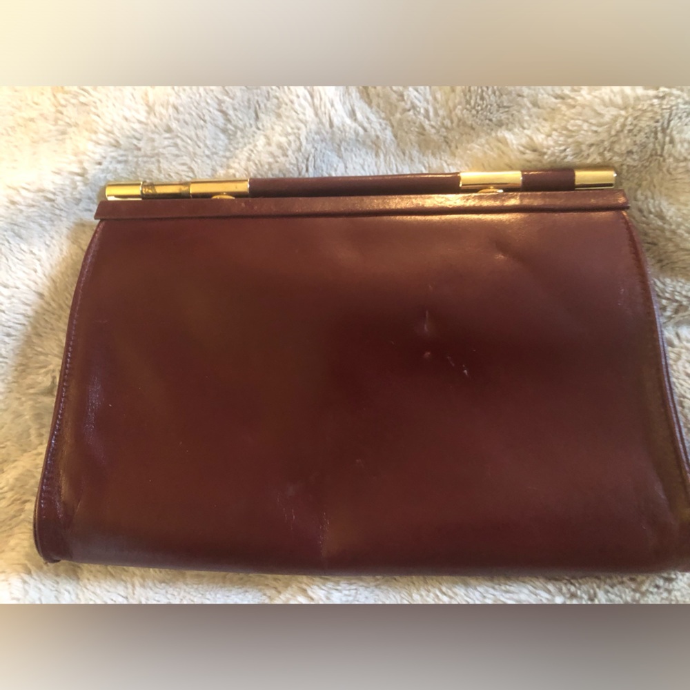 Ruth Saltz Burgandy Leather Clutch with Gold Accent